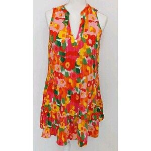 Pomander Place Magnolia Watercolor Kenzo Red Floral Flowy‎ Mini Dress Size Small